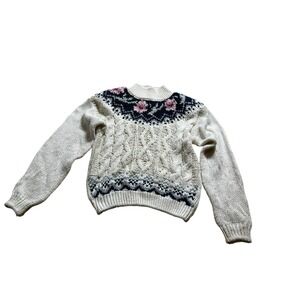 Vintage Jamie Scott Floral Sweater Hand Knit Size Small Cottagecore Grandmacore
